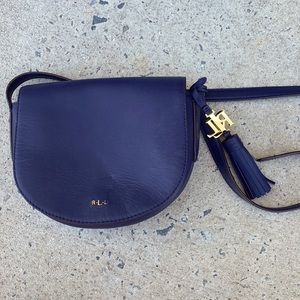 Ralph Lauren dark blue purse. Used, outside like new, inside has some stains.